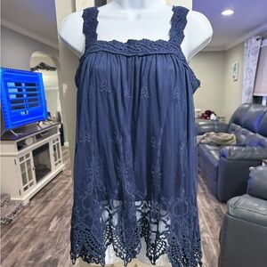Cato Navy lace baby doll shirt